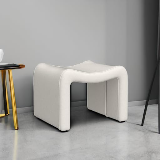 Small Footstool Ottoman, Multi-Functional Modern Foot Stool, Sofa Footrest Extra Seating for Living Room, Entryway, Hallways and Bedrooms, Small, White