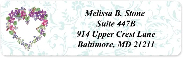 Floral Heart Wreath Rolled Address Labels with Elegant Plastic Dispenser - Lumora Desk