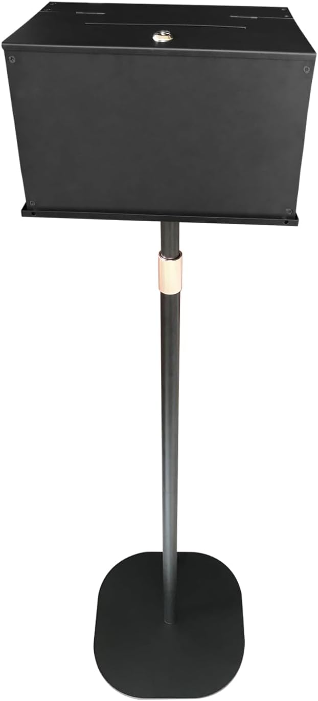 Offering Box Church, Suggestion Box with Stand, Heavy Duty Metal Floor Standing Donation Box, Locking Ballot Collection Safe Box for Voting Contest Charity Donation Church Election
