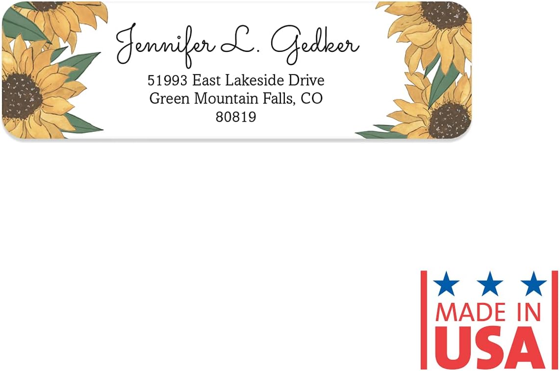 Illustrated Sunflower Rolled Address Labels/Roll of 250 Floral Garden Personalized Address Labels/Designer Return Address Stickers in Elegant Plastic Dispenser - Lumora Desk