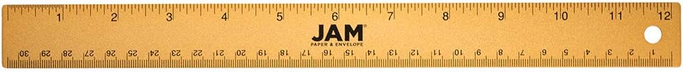 JAM PAPER Strong Aluminum Ruler - 12 Inch - Metal Ruler with Non-Skid Cork Backing - Gold Metallic - Sold Individually
