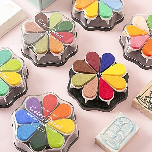 YPSelected 8 Assorted Multi Colours Waterdrop Shaped Craft Rubber Stamps Petal Ink Pads for Paper Wood Fabric (Set 1022)