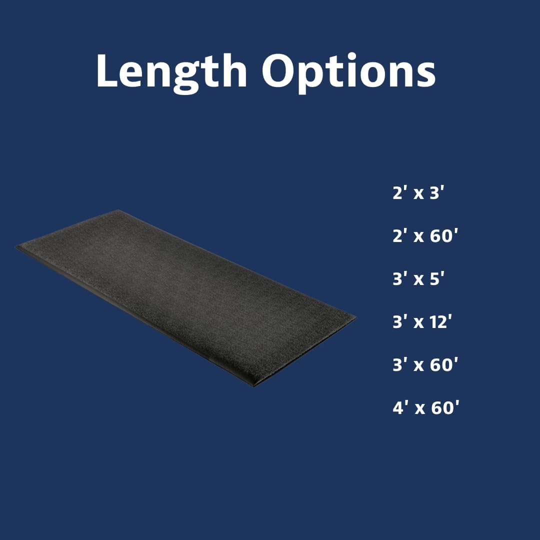 Notrax 411 Sof-Tred™ 2' x 60' x 3/8" Anti Fatigue Mat, Enhanced Slip Resistance with Beveled Edges and Pebbled Surface, Ideal for Industrial and Commercial Workplaces, Black, 411R0324BL