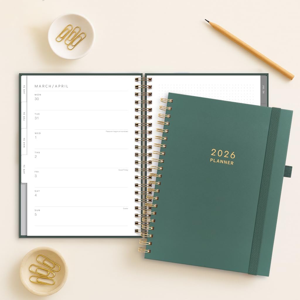 And Per Se 2026 Planner, A4 Size-Daily, Weekly & 18-Monthly Leather Hardcover Planner, Daily Schedule, Monthly Tabs, 100 GSM Thick Paper(Green)
