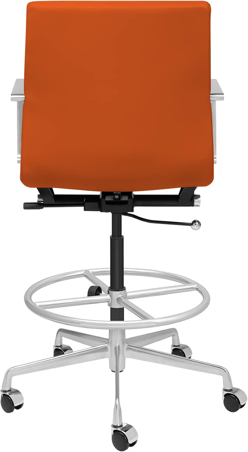 Laura Davidson Furniture SOHO II Ribbed Drafting Chair for Standing Desks, Standing Desk Chair - Ergonomically Designed, Commercial Grade Draft Height, Arm Rest & Cushion, Made of Faux Leather, Orange