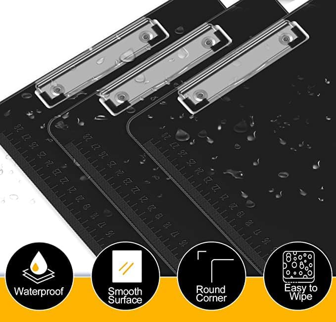 HERKKA 15 Pack Plastic Clipboards - Black, Low Profile A4 Letter Size, 12.5 x 9 Inch