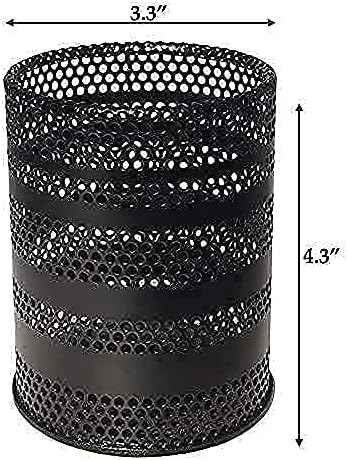 Pen Holder for Desk, Metal Mesh Pencil Holder Cup Organizer Office Stationery Caddy Stand Makeup Brush Holder, Black (1 ea)