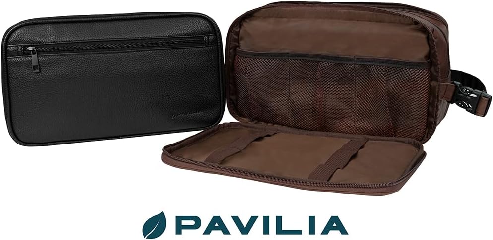 PAVILIA Toiletry Bag for Men, Travel Pouch Essentials Shaving Dopp Kit, Travel Bag Toiletries Organizer Case, Cosmetic Make Up Accessory, Water Resistant