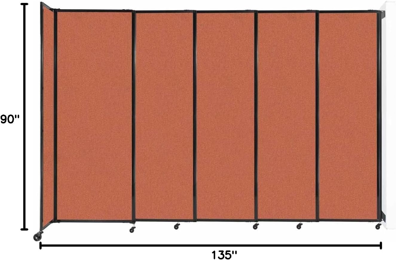 Wall-Mounted Sliding StraightWall Room Divider | Adjustable Widths | Locking Wheels | Room Separator | Up to 11'3" Wide x 7'6" Tall Papaya Fabric Panels