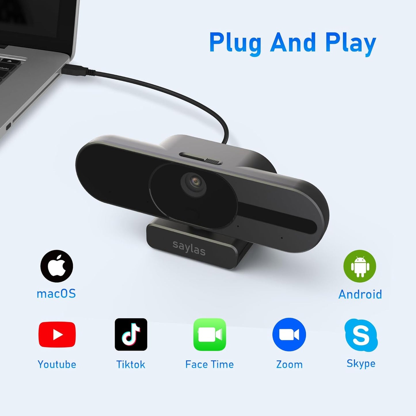 saylas 4K Webcam with Microphone and Speaker, 120° FOV Wide Angle Web cam with Remote, Noise-Cancelling Mics, Auto Focus, Privacy Cover, Plug & Play Web Camera for Computer, USB Webcam for Pc, Laptop