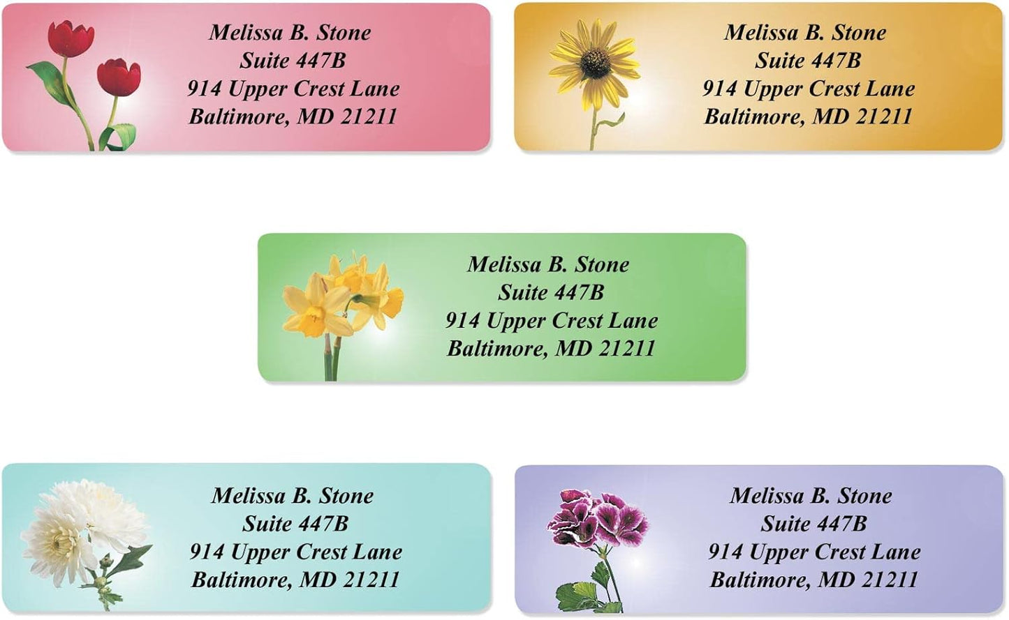 Garden Blossoms Designer Assorted Rolled Address Labels with Elegant Plastic Dispenser - Lumora Desk