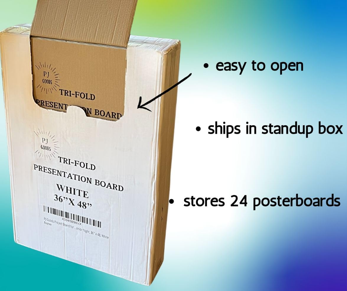 PJ Goods 24 Pcs White Tri Fold Poster Board 36" x 48 for Science Fair Presentation Displays, School Projects, Business Displays, 4H, Sports, Graduations/Senior Night, Lightweight and Foldable