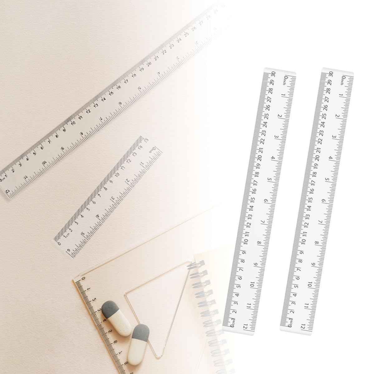 4 Pack Clear Plastic Straight Rulers, Clear Ruler Bulk, Transparent Ruler with Centimeters and Inches, for Class, Office (12 inch)