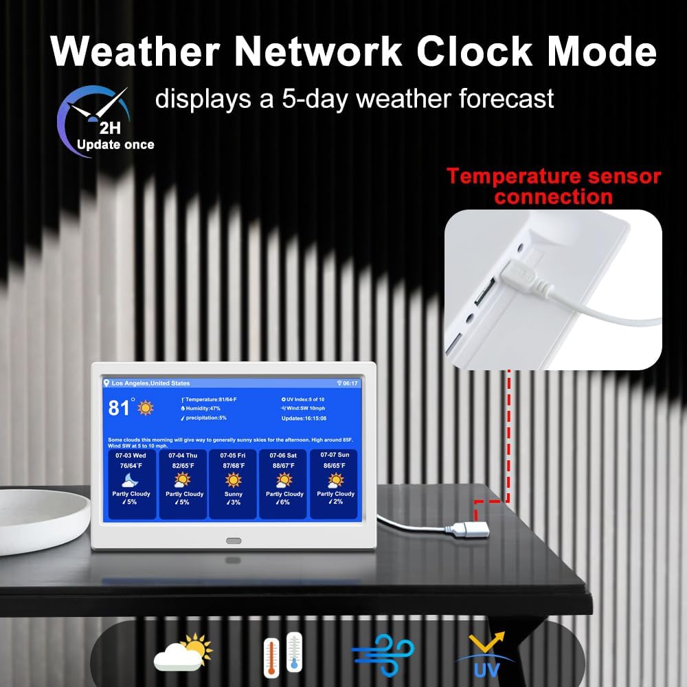 New Digital Weather Clock with Temperature Humdity Alarm Clock (10.1inch / White)