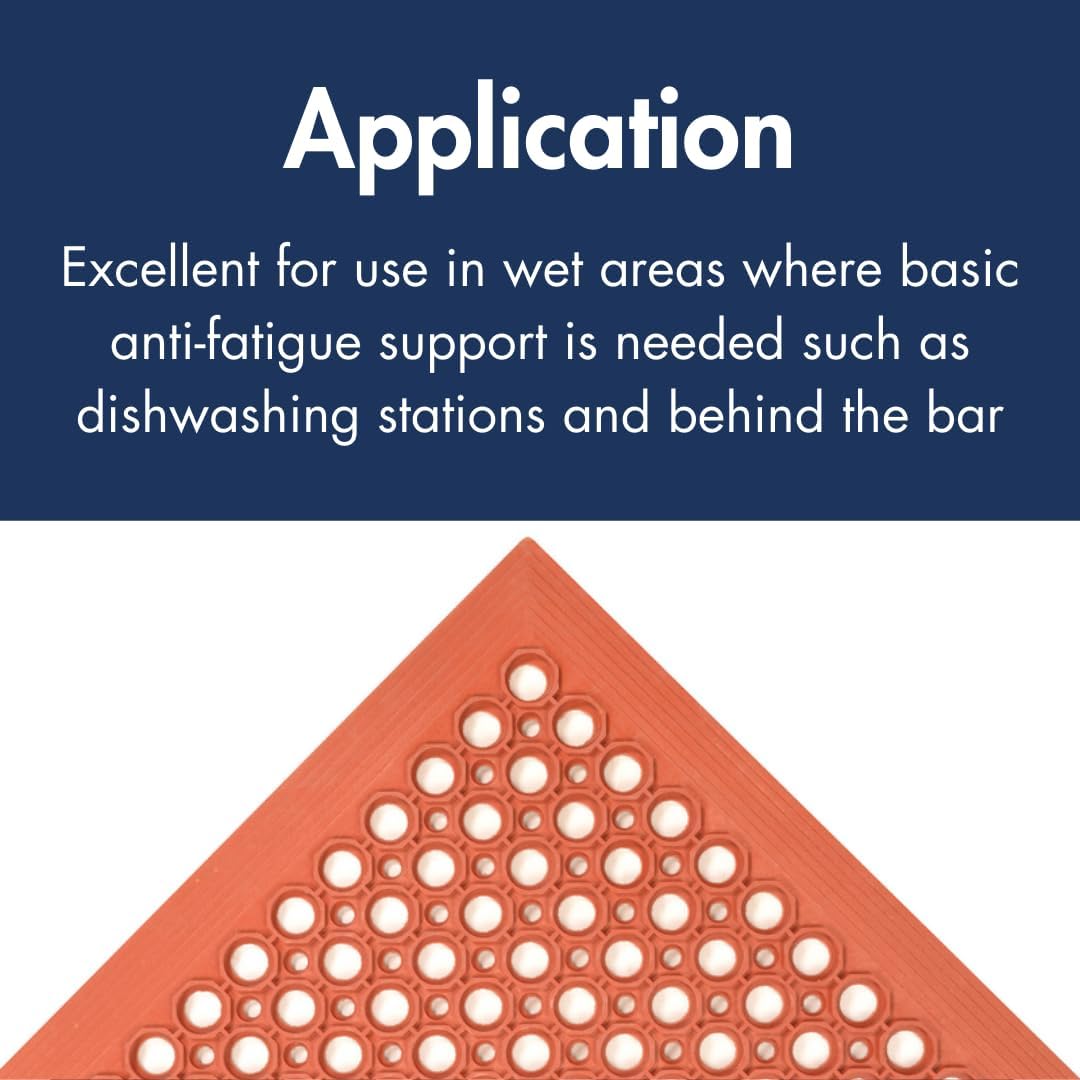 NoTrax 3' x 5' Anti-Fatigue Lightweight Restaurant Rubber Floor Mat with Drainage Holes, Beveled Edges, Non-Slip Mats, Red, T30 Competitor, T30S0035RD