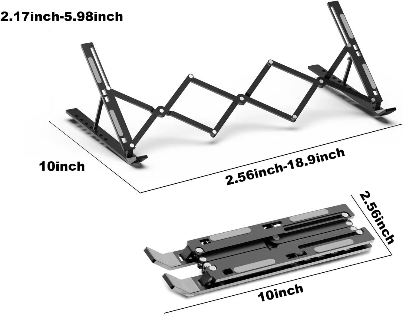 Laptop Stand for Desk, Adjustable 7-Level Aluminum Riser, Ergonomic Notebook Holder, Portable Foldable Laptop Stands Travel for 10-17” Laptops, MacBook, Notebook (Black)