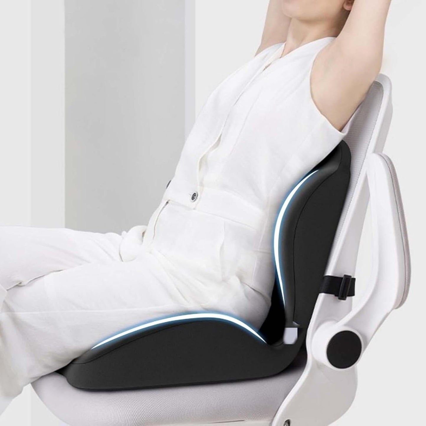 Premium Memory Foam L-Shaped Seat Cushion, Ergonomic Seat Cushion with Lumbar Support, Back & Seat Support for Office Chair, Car, Wheelchair, Tailbone & Sciatica Pain Relief, Coccyx Comfort (Black)