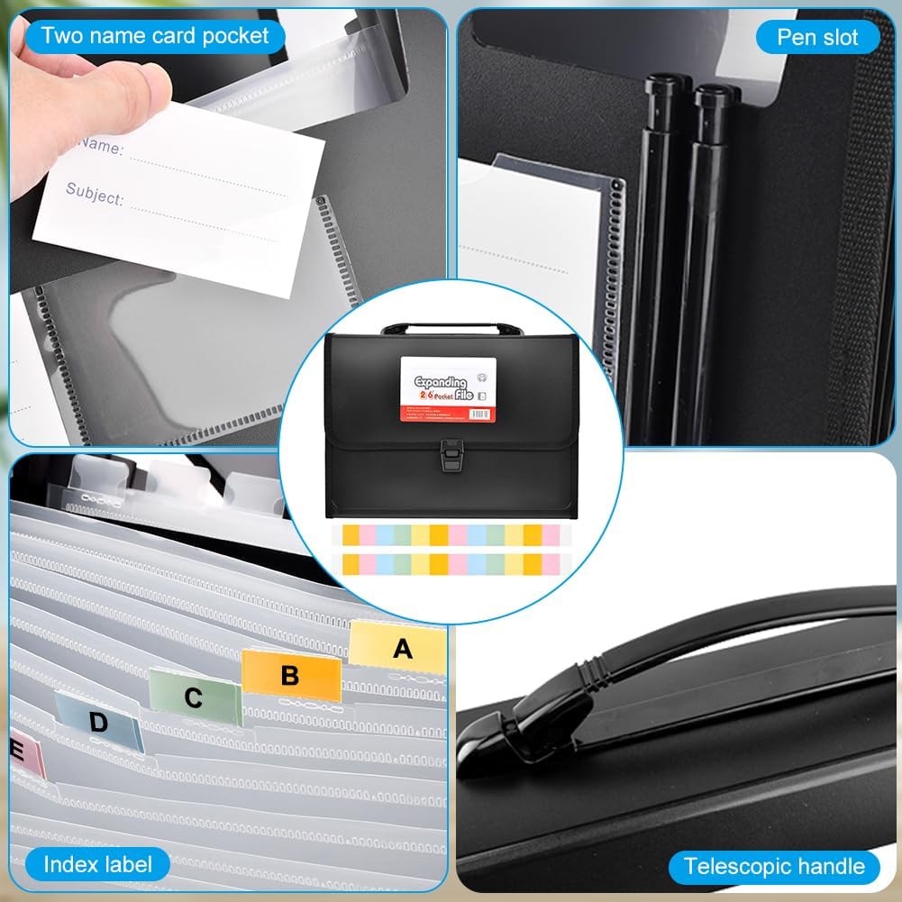 Fireproof Accordion File Organizer,26 Pockets Letter Size/A4 Accordion Files Organizer with Handle,Expanding File Folder with Lock & Labels,for Important Document/Paper Storage