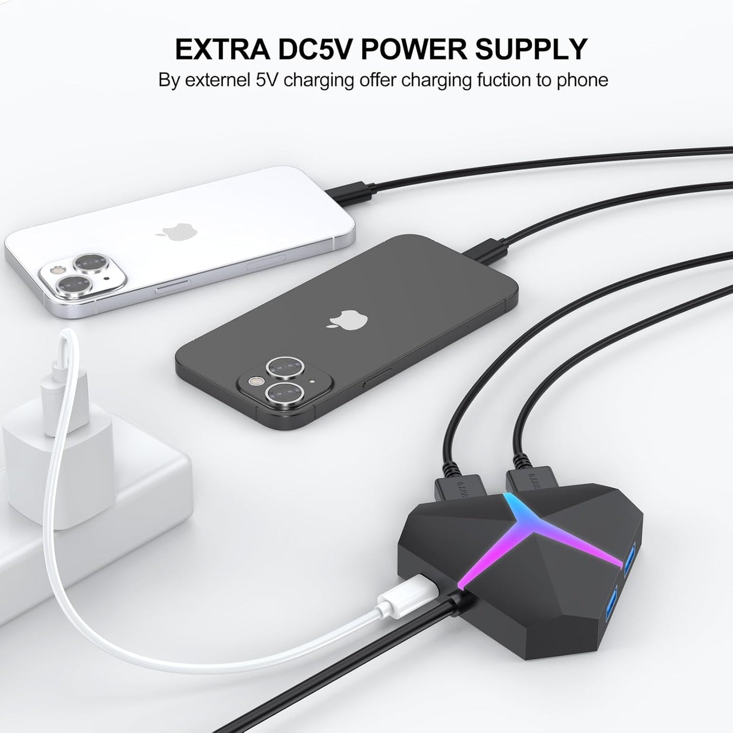 Multi USB Port Hub, 5Gbps High Speed Data Transfer USB 3.0 Multiport Adapter Expander 4 Port, Extra USB Ports Extender for Laptop Mac Computer PC Desktop PS5