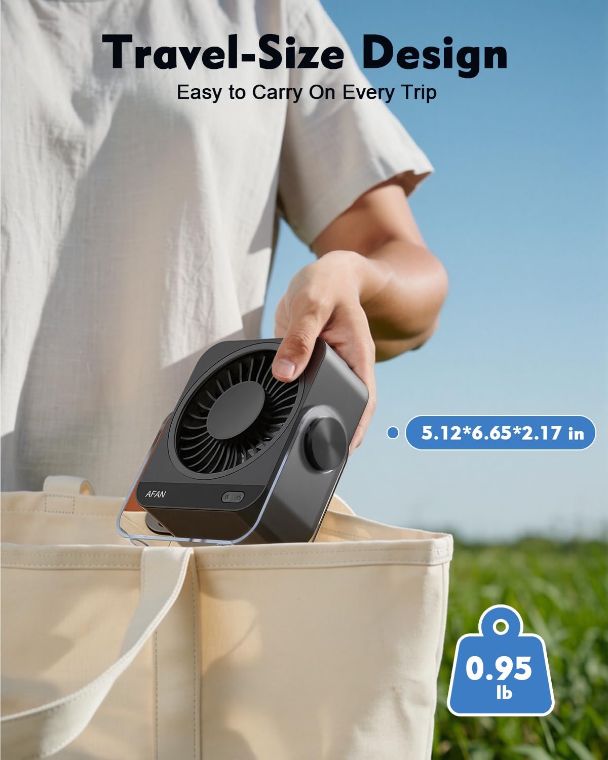 Small Desk Fan Quiet: Rechargeable 5000mAh Battery Powered, 199 Speeds Strong Wind, 120° Tilt Adjustable, 6.6" Portable Desktop Fan for Bedside Sleeping Camping Home Office Travel, Black