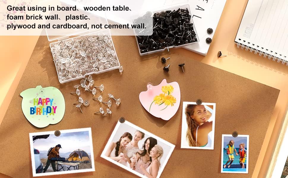150 PCS Push Pins, Standard Plastic Head Steel Point Black Thumb Tacks for Wall, Plastic Round Head for Bulletin Boards, Fabric Markers, Crafts and Office Organization (Black)