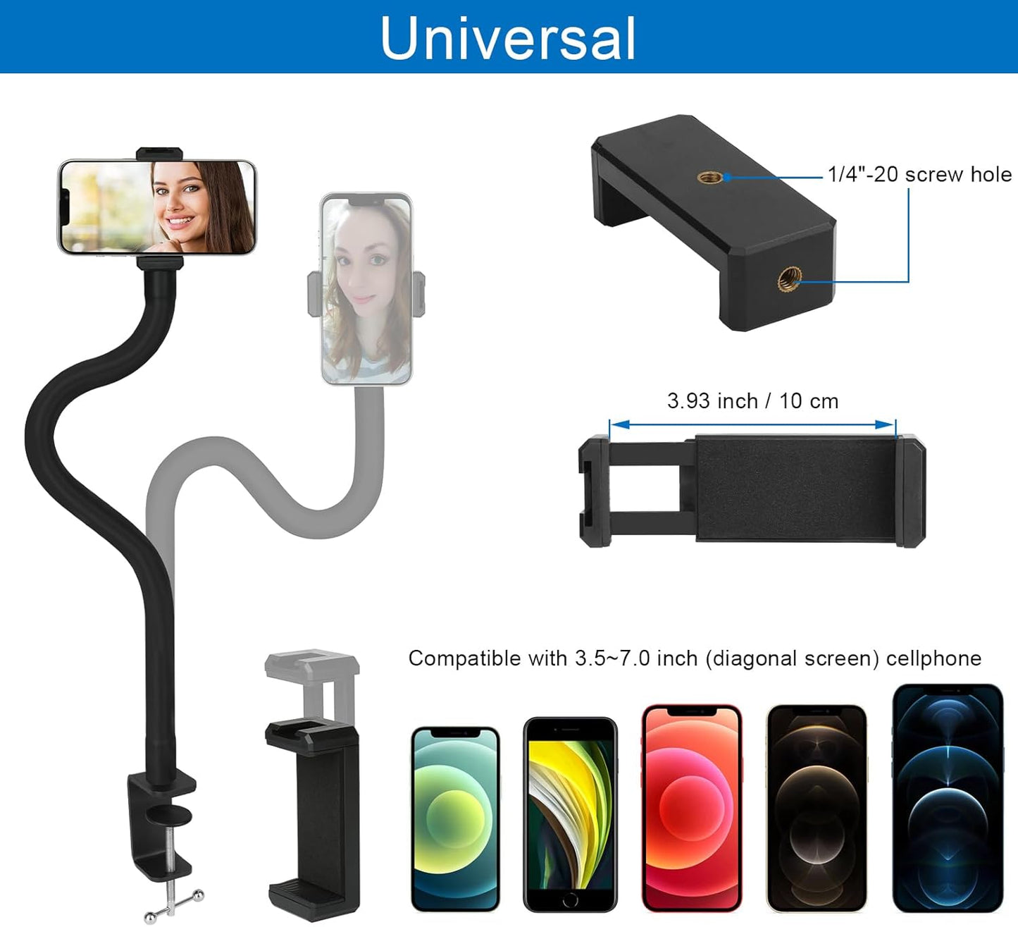 Webcam Stand for Desk,50cm Gooseneck Arm Compatible with Logitech Webcam C920 / C920S / C920x / C922 / C922x / C925e / C930 / C930e / C615 / C960 / BRIO 4K / NexiGo N60 / iPhone/Ring Light