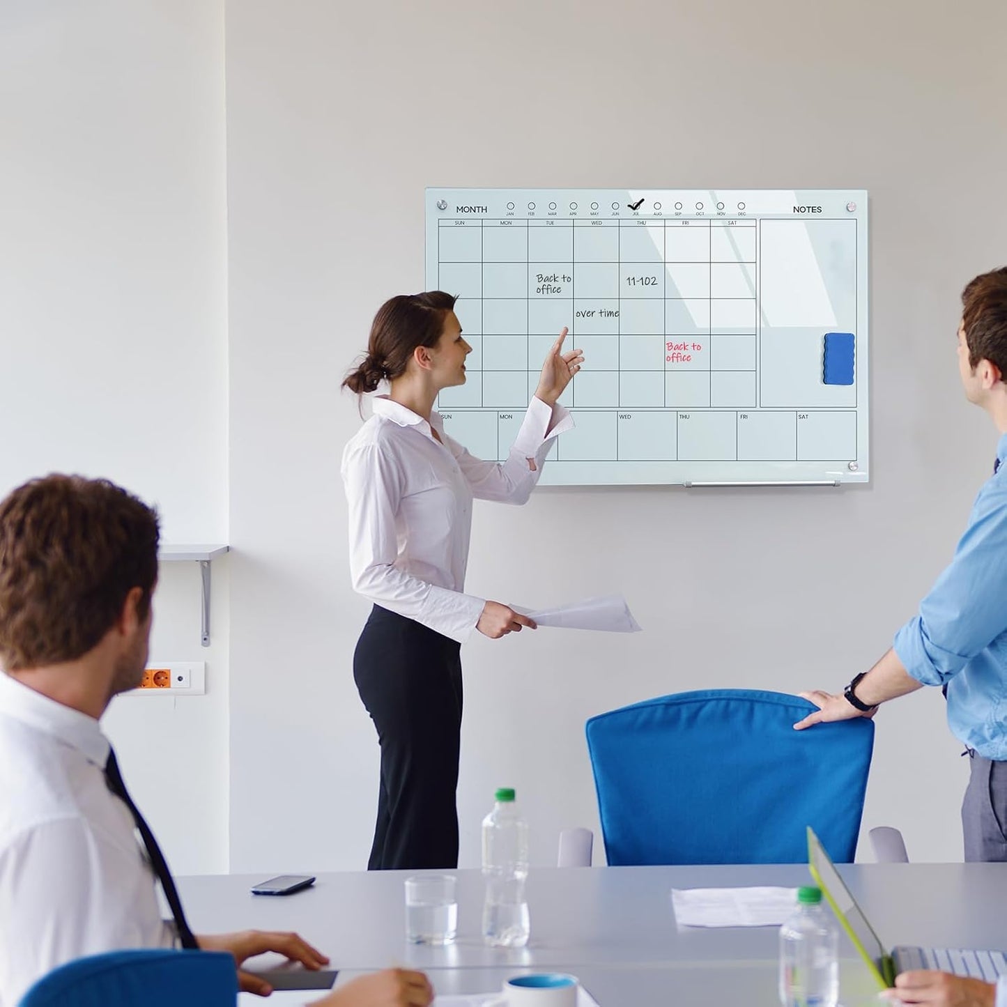 Magnetic Glass Whiteboard 36X24 Monthly Planner Calendar Dry Erase Board for Home, School, Office, Frameless, with Markers, Marker Tray, Eraser, Magnets (White) - Lumora Desk