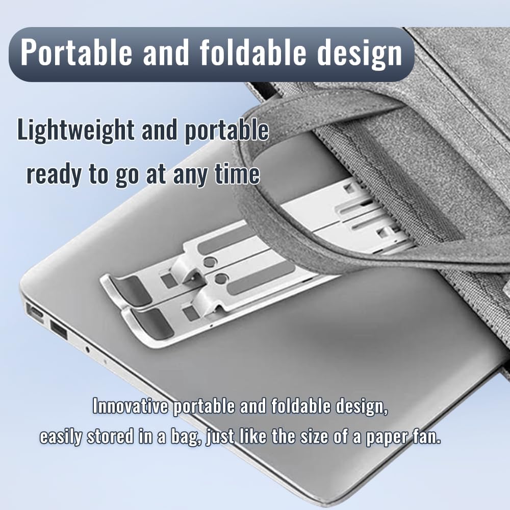 Desktop Laptop Stand, iPad Stand, Aluminum Alloy, Portable Foldable, 7 Level Adjustable, Ergonomic, Suitable for Laptops Up to 18 Inches, Easily Put it in Bag and use it Anywhere (1, Grey)