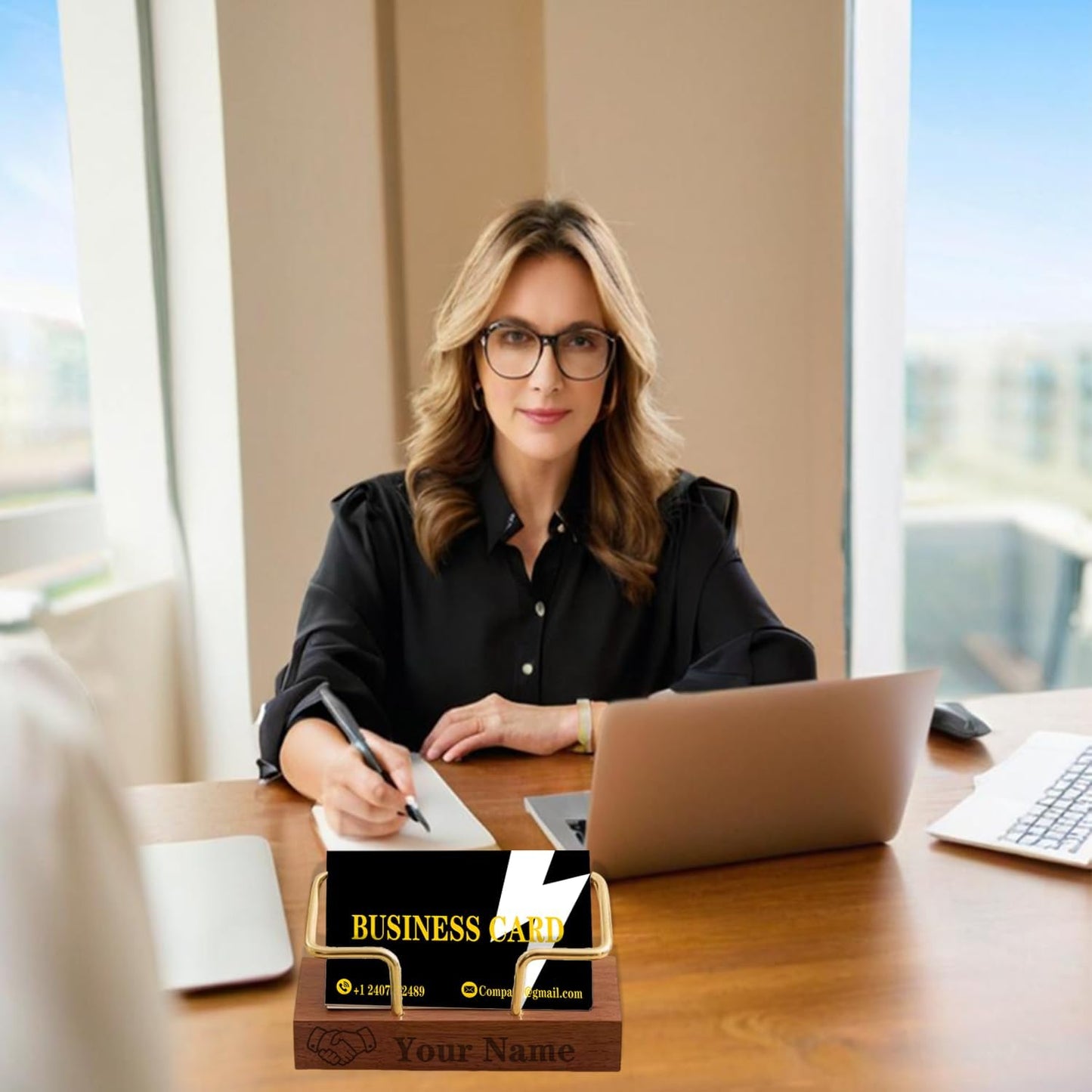 Personalized Business Card Holder Desk Custom Engraved Wooden Business Card Case Holder Personalized Wooden Business Name Card Display Stand Postcard Holder for Office Desktop Business Card Stand
