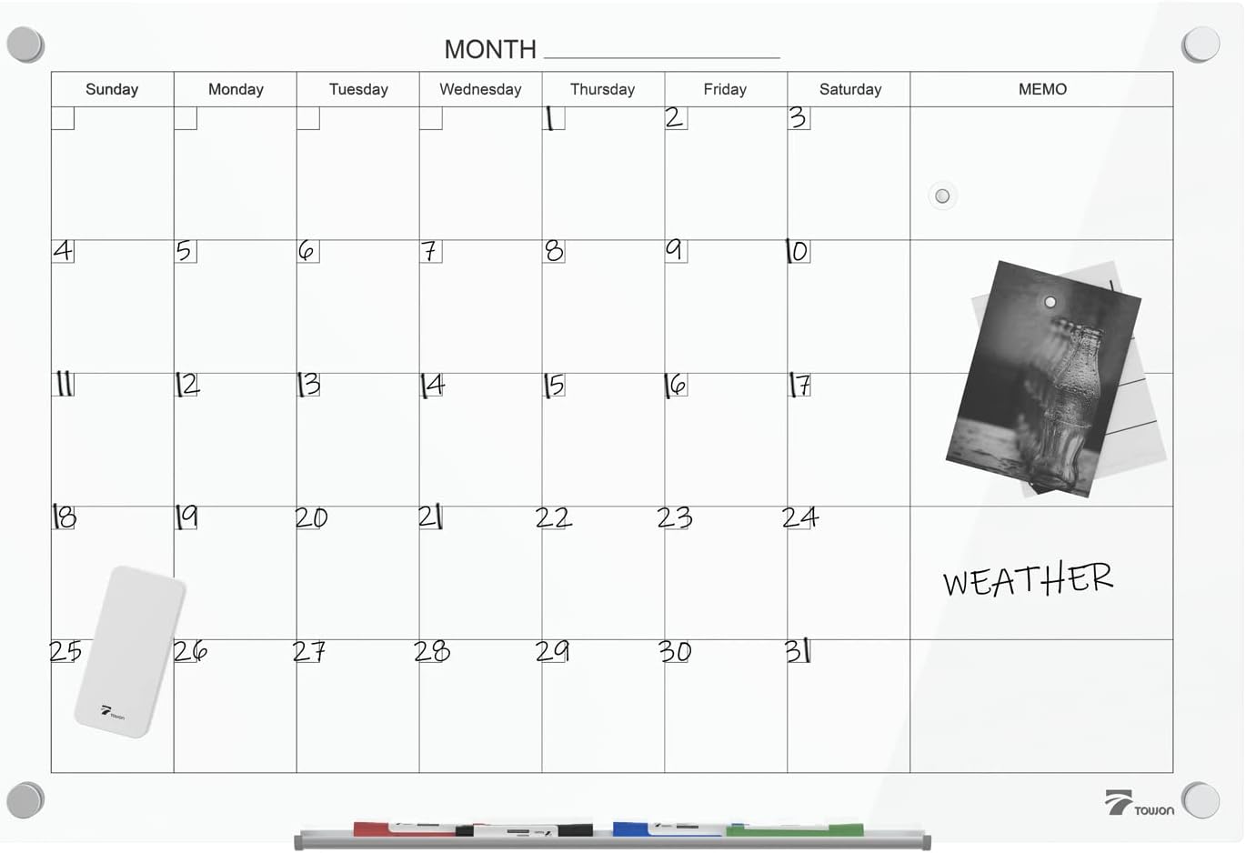 TOWON 47 x 35 Inch Glass Dry Erase Board, Magnetic Whiteboard Calendar, Monthly Planner Set, White - Lumora Desk