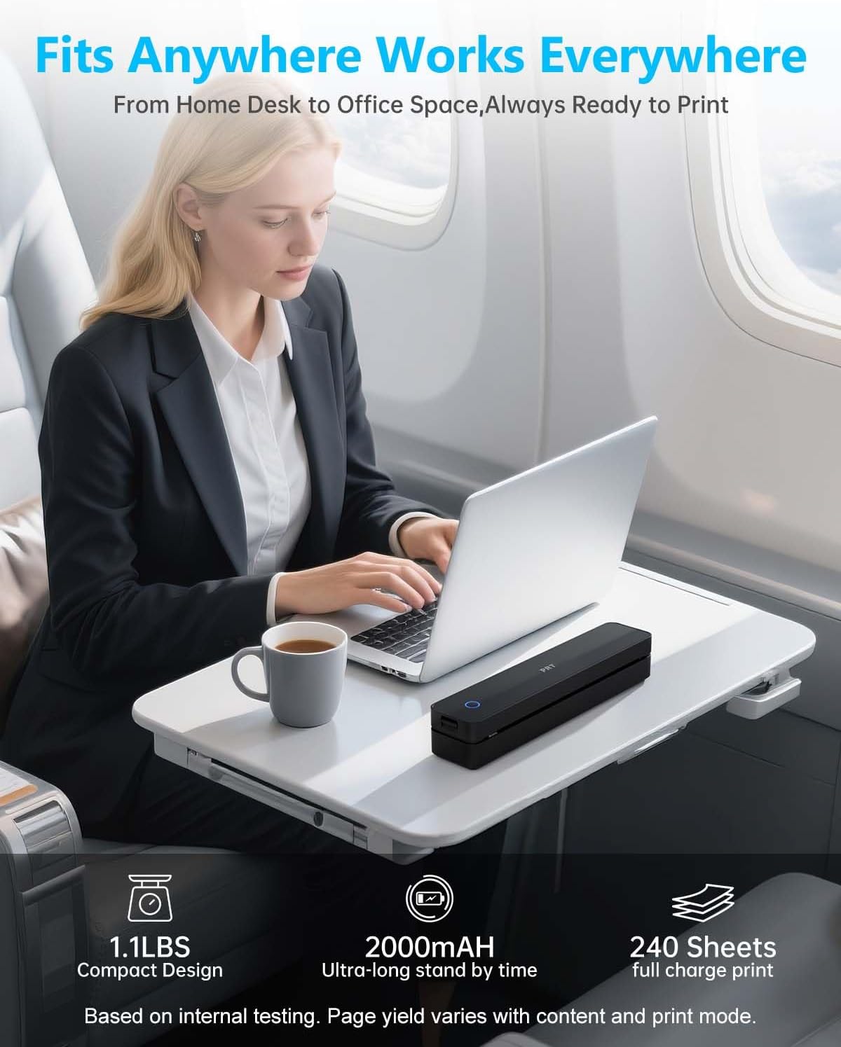 Inkless Portable Printer for Travel, Wireless Thermal Printer Support 8.5 x 11 Inch US Letter A4 B5, Bluetooth Mobile Printers with iOS, Android, Laptop for Home Use, Car, Office, School, Black - Lumora Desk