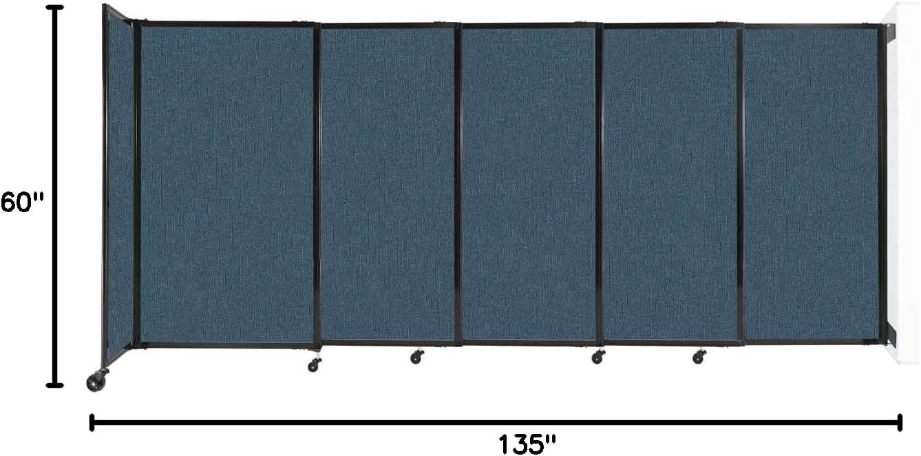 Wall-Mounted Sliding StraightWall Room Divider | Adjustable Widths | Locking Wheels | Room Separator | Up to 11'3" Wide x 5' Tall Caribbean Fabric Panels - Lumora Desk