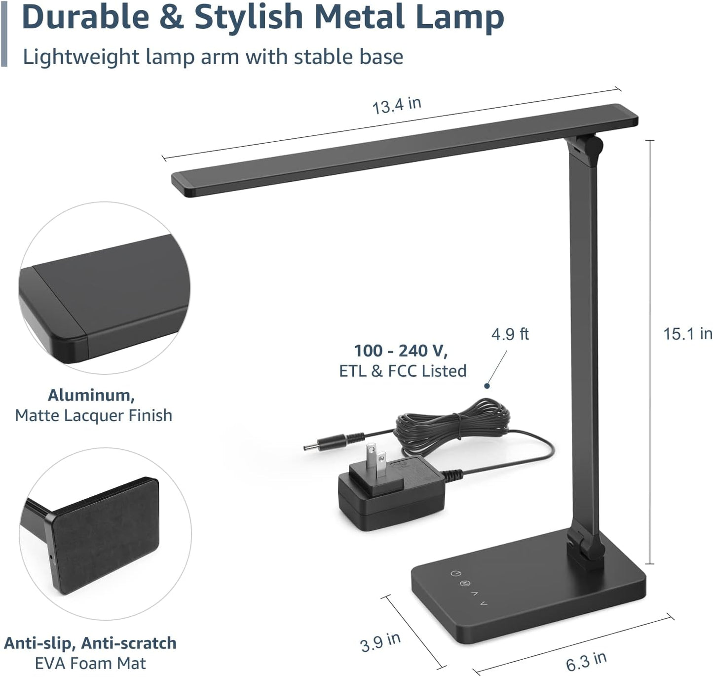 Lepro LED Desk Lamp for Home Office, 9.5W 750LM Metal Touch Control Desk Light, 5 Color Modes 5 Brightness Level, Eye Caring Task Lamp For Reading, Sewing, Crafts, School Supplies, Puzzle Light, Black - Lumora Desk