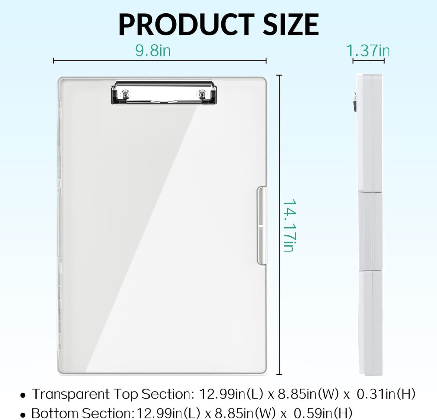 Sooez Clipboard with Storage, Heavy Duty Cleaview Clip Boards 8.5x11 with Dual Storage, Dry Erase Plastic Nursing Clipboard, High Capacity Clipboards Folder for Teacher Nurse, School & Office Supplies