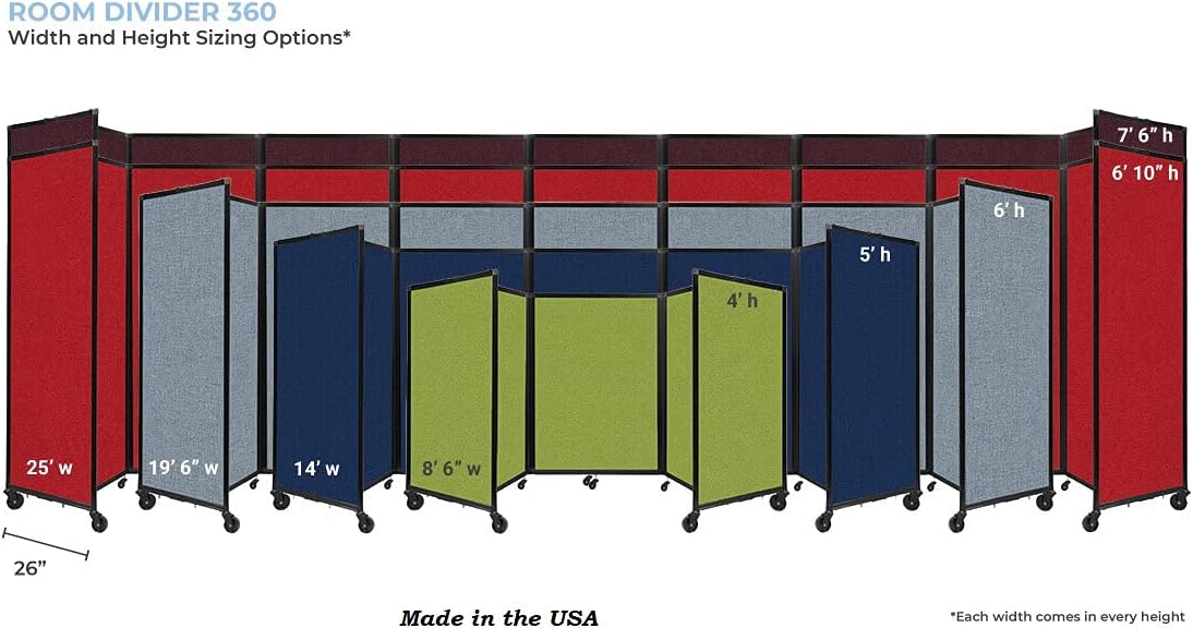 Versare Room Divider 360 Portable Wall Partition | Folding Panels | Large Freestanding Divider | Locking Wheels | Temporary Room Separator | 14' x 7'6'', Lime Green