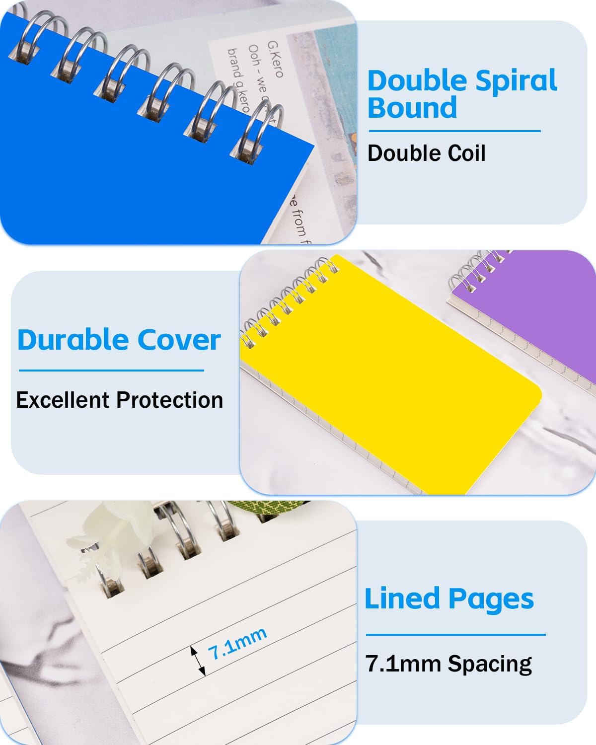 Pocket Notebook Bulk 3x5 Inch, 60 Packs Mini Top Bound Spiral Notepad with Lined Pages, Memo Pads 6 Colored 60Sheets/120Pages (80GSM), Small Notepads for Office, Work, College, Home, Travel