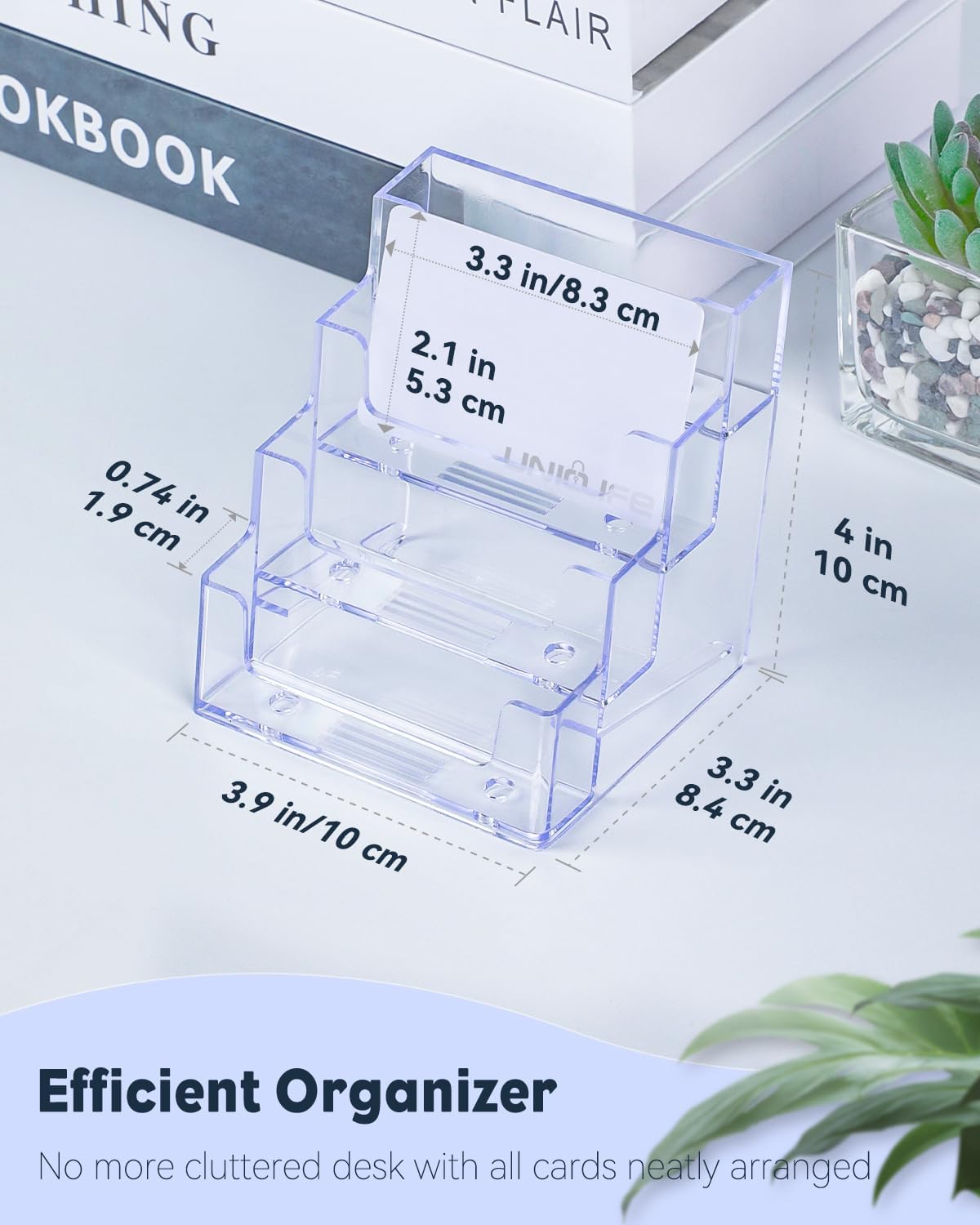 Uniclife 2 Pack Acrylic Business Card Holder for Desk 4 Slots Clear Business Card Display Stand for Men & Women Desktop Business Card Organizer Card Stand for Office Home Exhibition, 240 Card Capacity