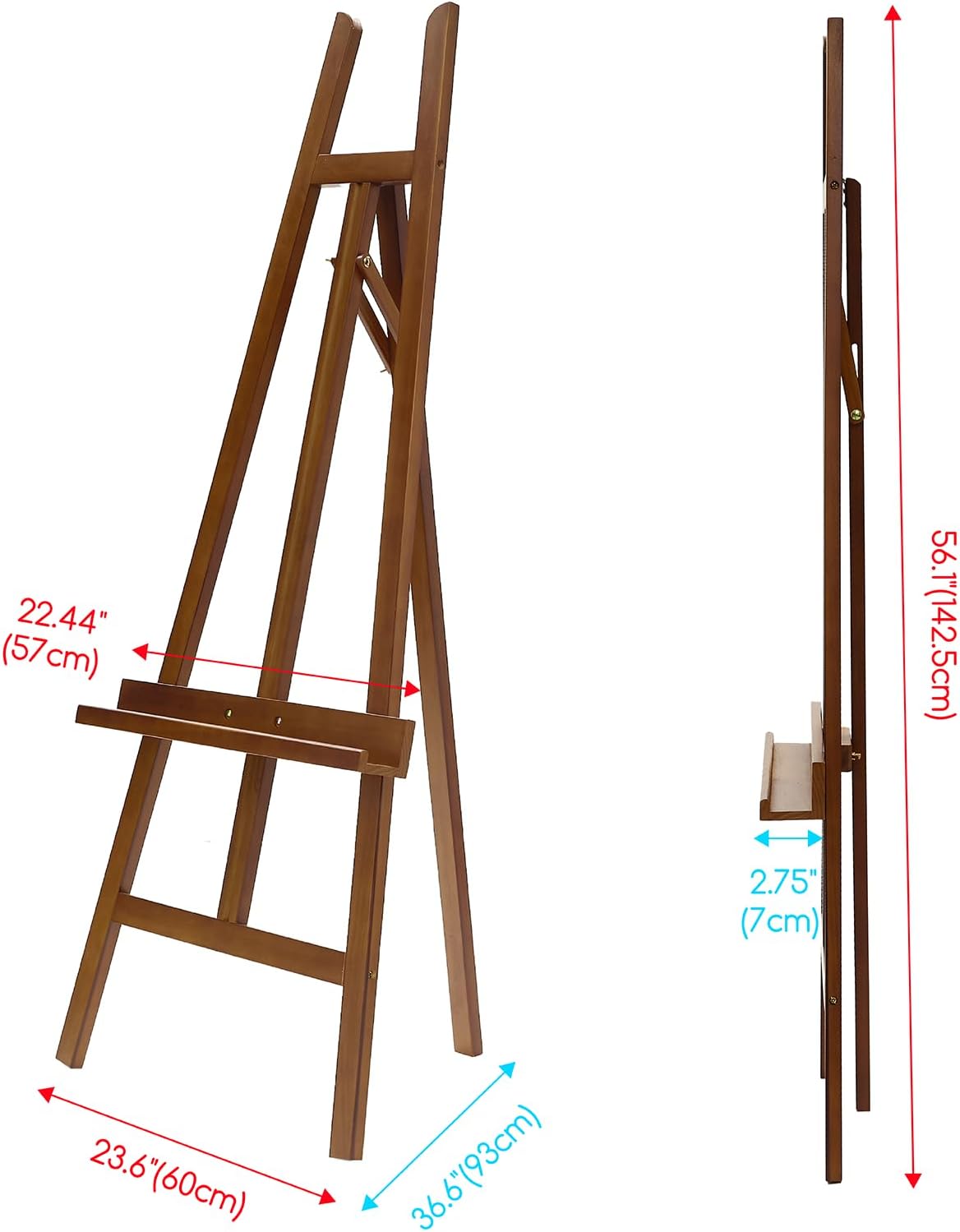 MEEDEN Wooden Easel Display Stand: Adjustable Art Easels for Sign, A Frame Painting Easel for Canvas up to 60", Ideal for Artist Adults Drawing Picture Poster - Walnut