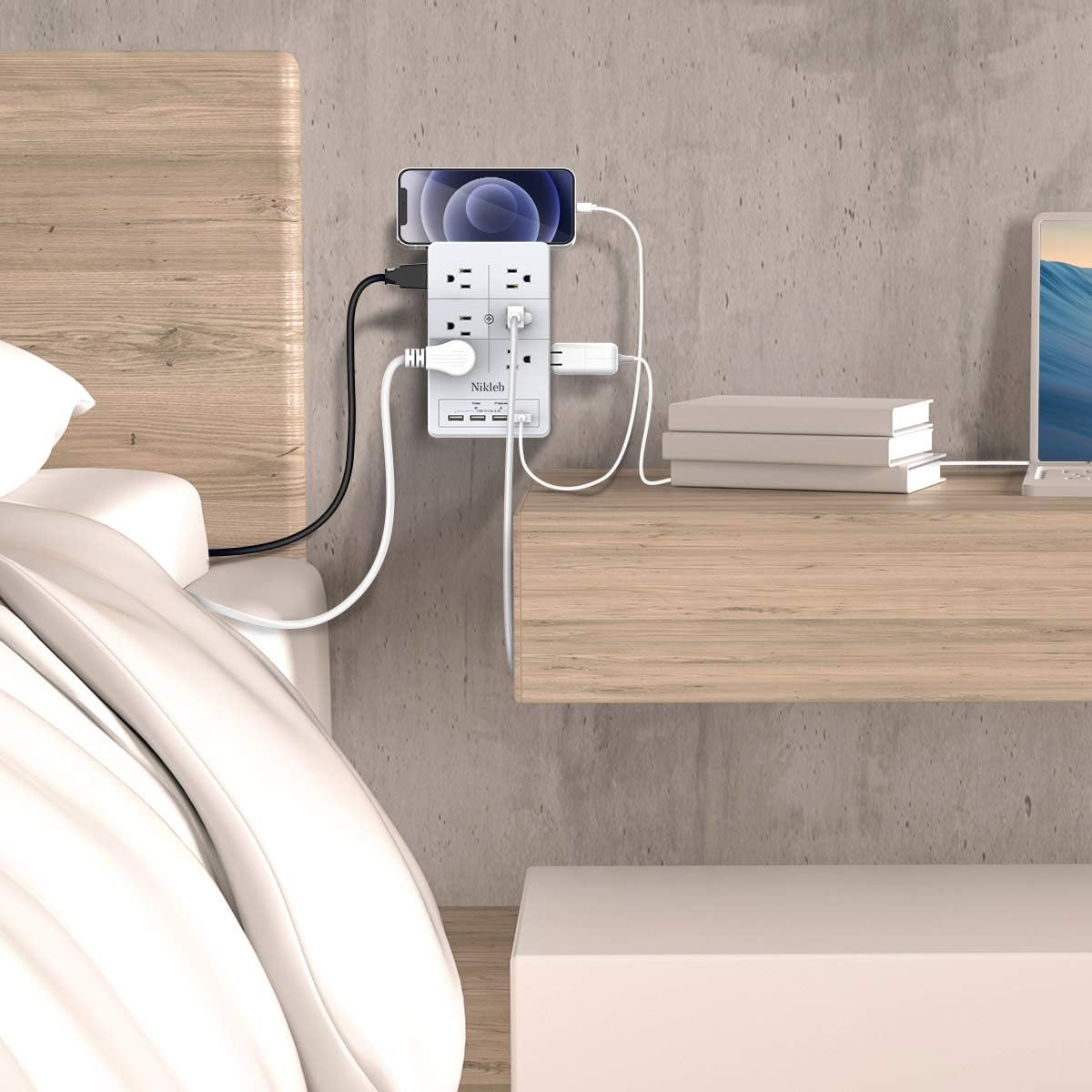 Surge Protector Nikleb 2-Pack, Multi Outlet Plug with 4 USB, Wall Charger Box Multiports Total 4.8A, Electrical Outlet Splitter, Plugs for Outlets Wall Mount, USB Power Adapter Low Profile