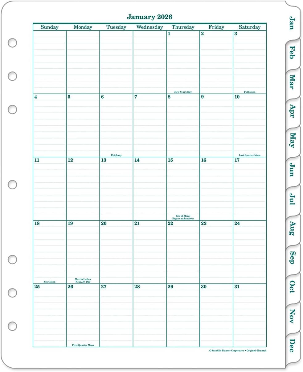 FranklinCovey - Original Weekly Ring-Bound Planner (Monarch, Jan 2026 - Dec 2026)