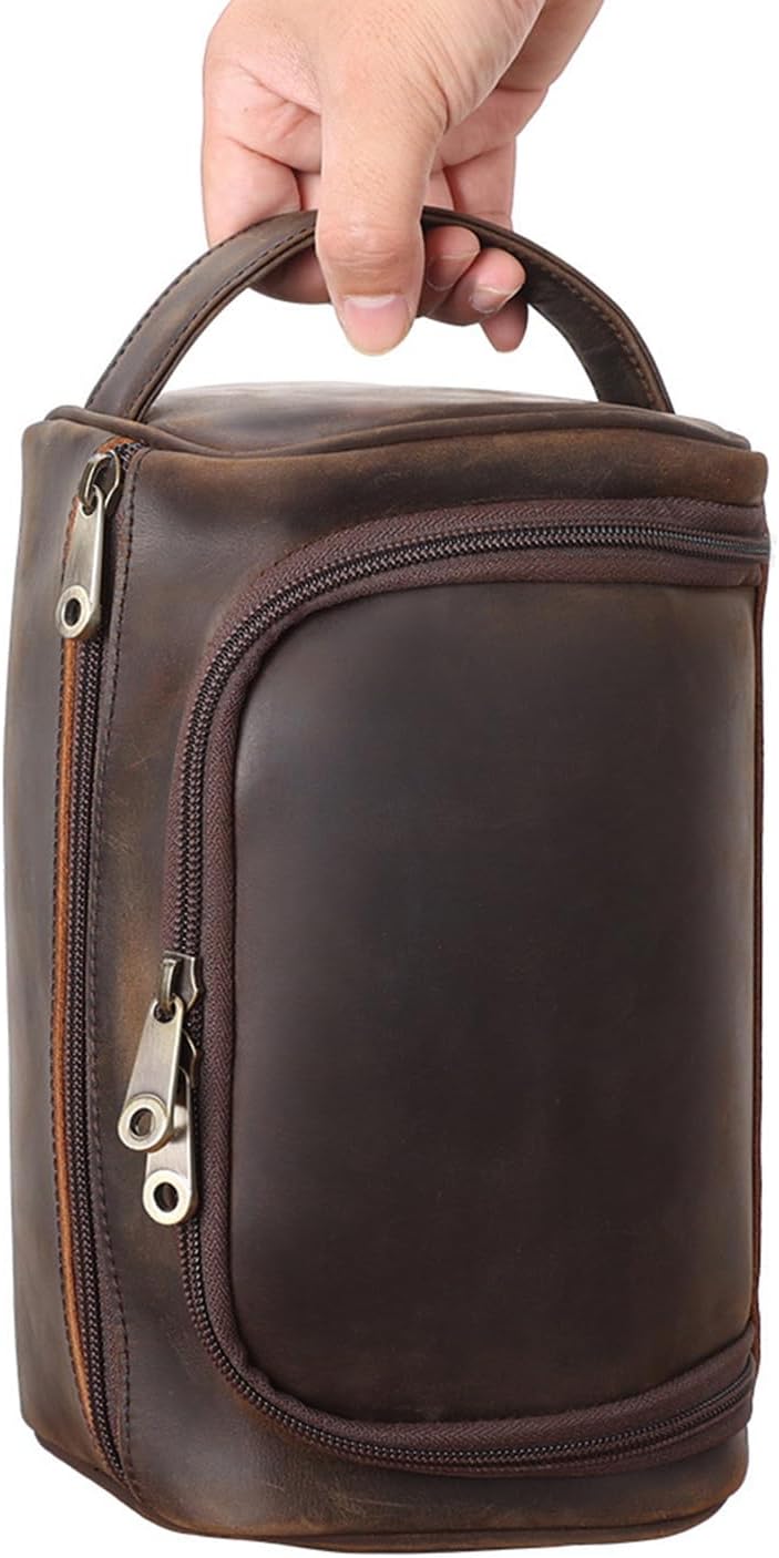 TIDING Mens Leather Hanging Toiletry Bag Travel Shaving Kit Portable Makeup Cosmetic Organizer Wash Case
