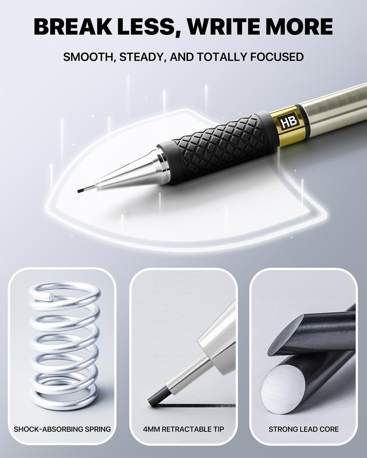Four Candies Metal Mechanical Pencil Set - 3PCS 0.5mm Art Mechanical Pencils & 360PCS HB Lead Refills & 3PCS Erasers & 9PCS Eraser Refills, Drawing Mechanical Pencils for Writing, Sketching -With Case