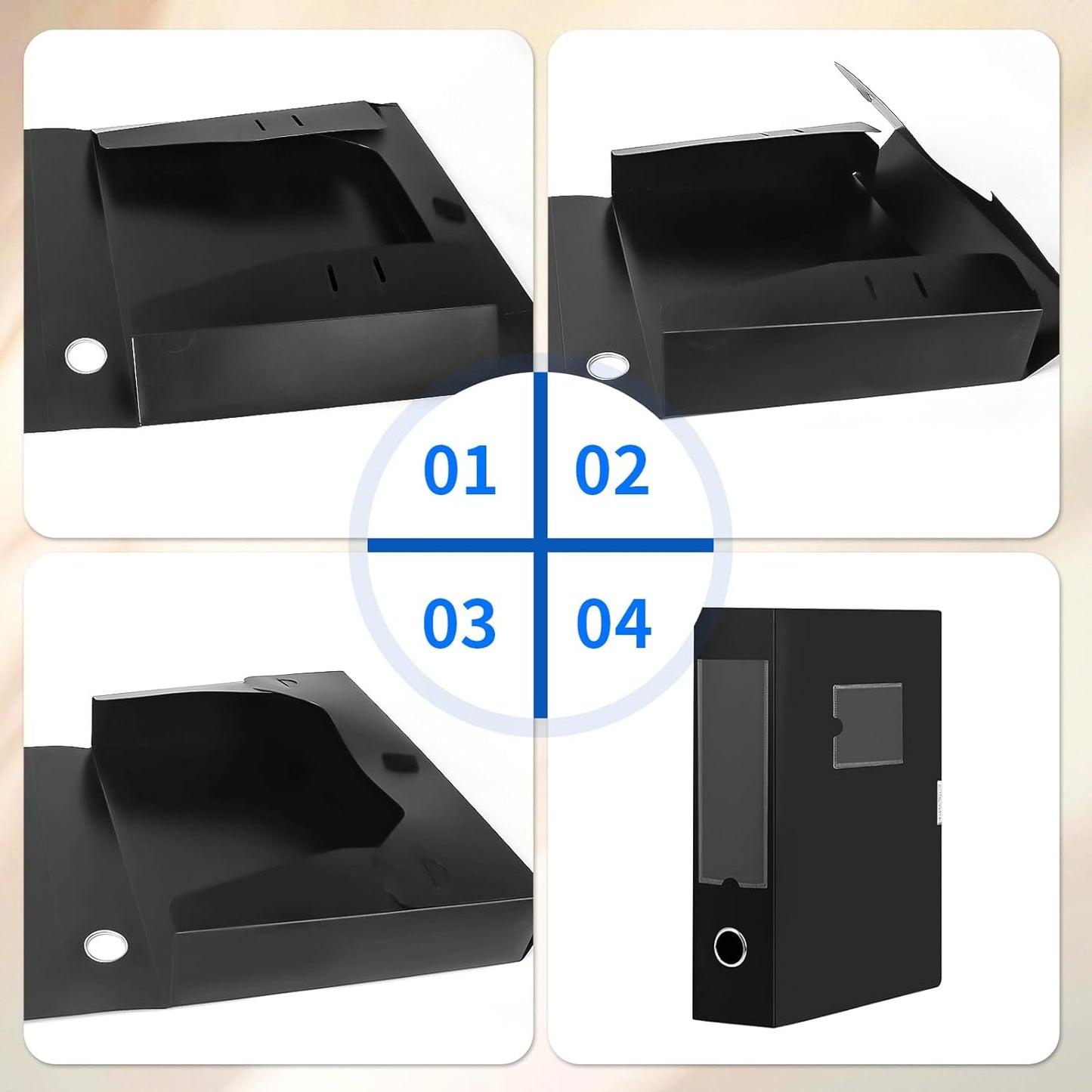 Plastic File Box Archive Storage Case with Lid, 12.2" × 9.4" × 2.2", Letter & A4 Paper, Office Document Organizer Case (Black, 6)
