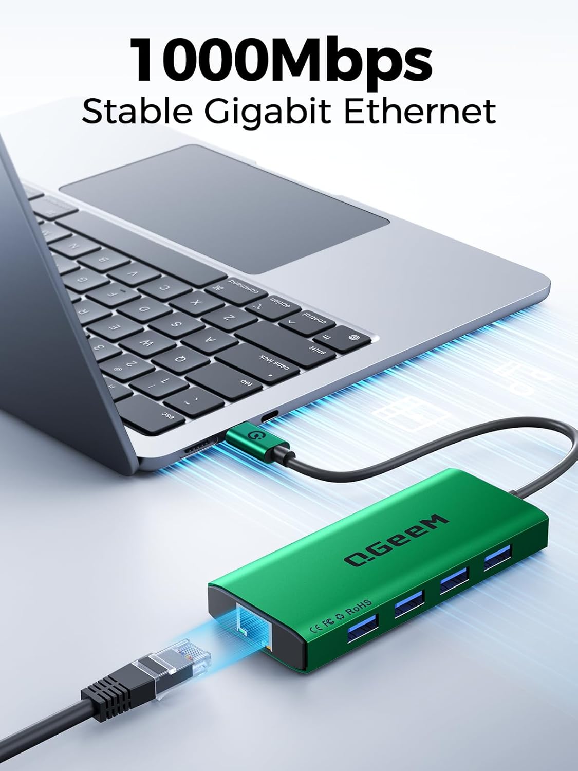 QGeeM USB C Hub Ethernet,9 in 1 USB Type C Hub HDMI Multi-Port Converter Adapter,100W Pd, USB 3.0,SD/TF Card Reader,Compatible for MacBook Pro Air Ipad HP Dell Lenovo Chromebook etc.-Green