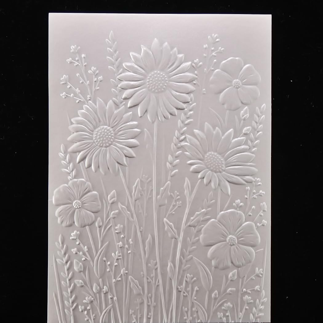 KWELLAM 3D Daisy Flowers Leaves Background Plastic Embossing Folders for Card Making Scrapbooking and Other Paper Crafts 4030105