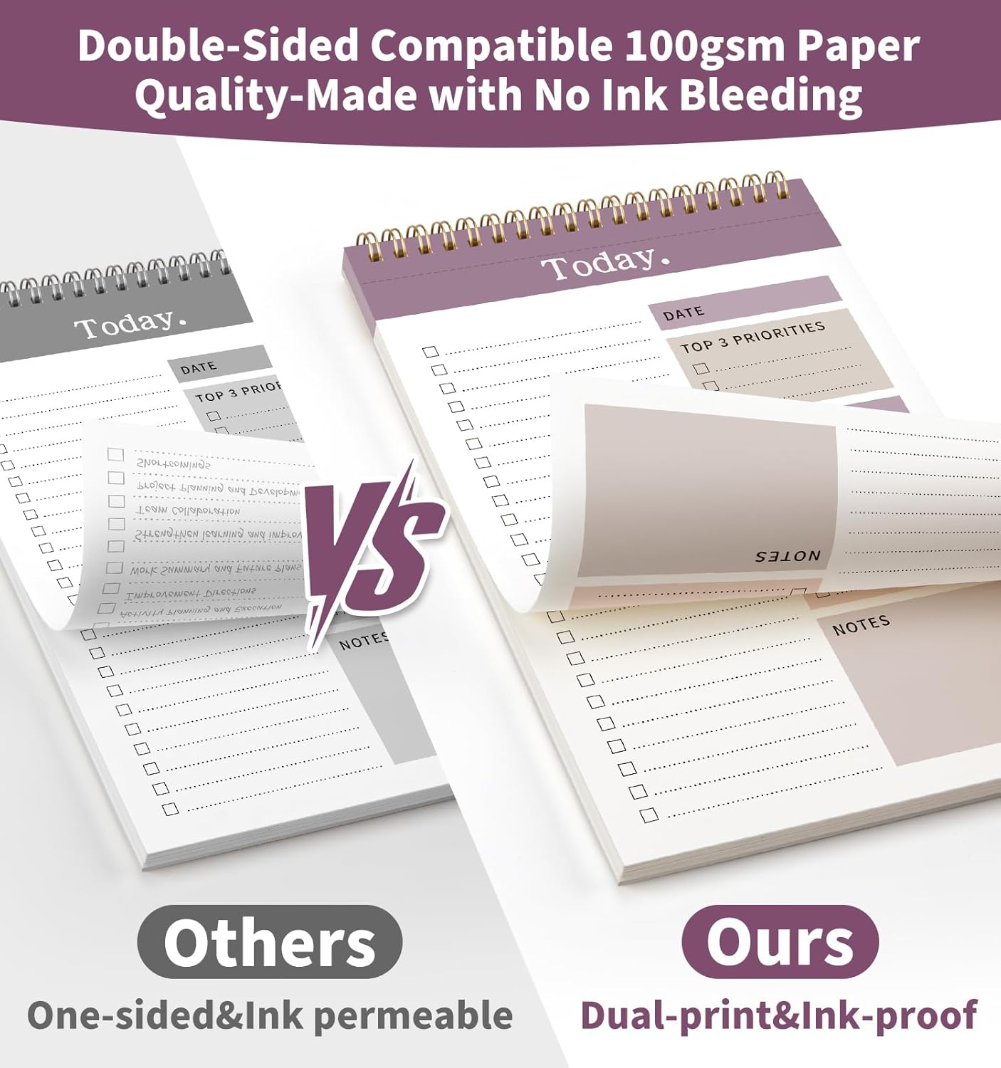 104 Pgs To Do List Notepad, 52 Undated Sheets Duplex-printed Daily Planner For Work Home School Office Desk Accessories Supplies & Goal Setting Tasks -Purple