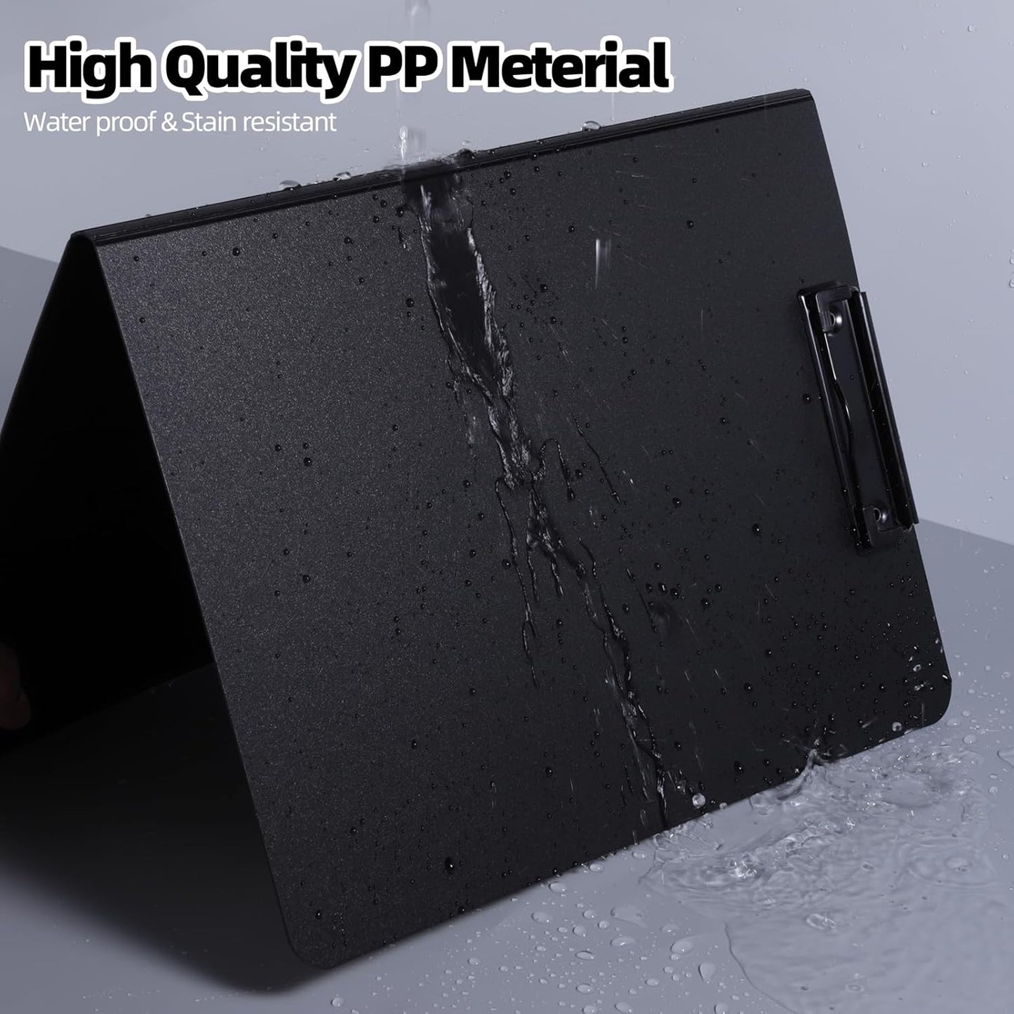 Clipboard Folder, 2 Pcs A4 Foldable Clipboard with Horizontal and Vertical Double Metal Clips, 360 Degree Foldable Binder Clipboards with Pen Holder, File Cover Work Folder Clipboards, Black