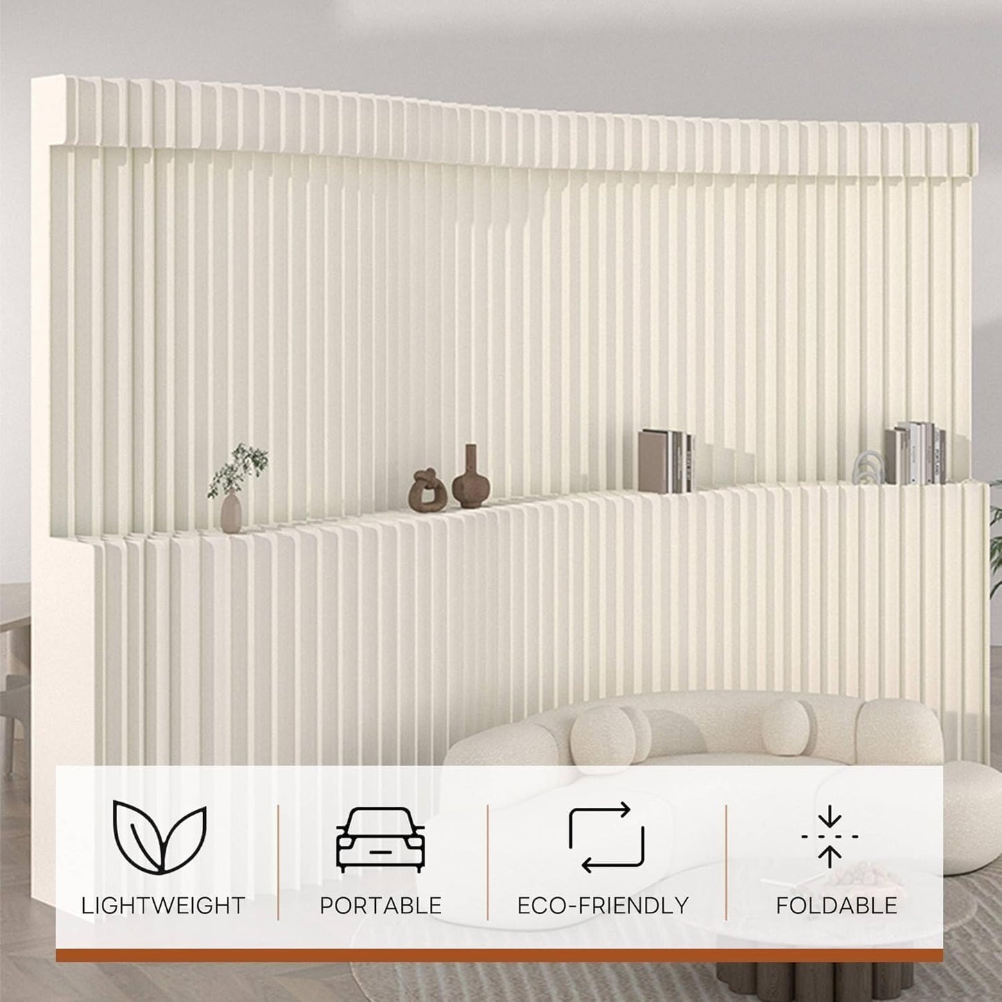 Paper Room Divider with Shelves Folding Room Divider Portable Room Partition Foldable Temporary Wall Retractable Folding Screen for Home, Office, Studio, Exhibition