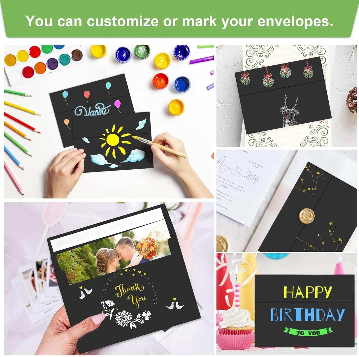 70 Packs A4 Envelope, Black A4 Envelopes, 4x6 Photo Envelopes for Invitations, Envelopes Self Seal for Weddings, Baby Shower, Photos, Postcards, Greeting Cards, Mailing - Lumora Desk