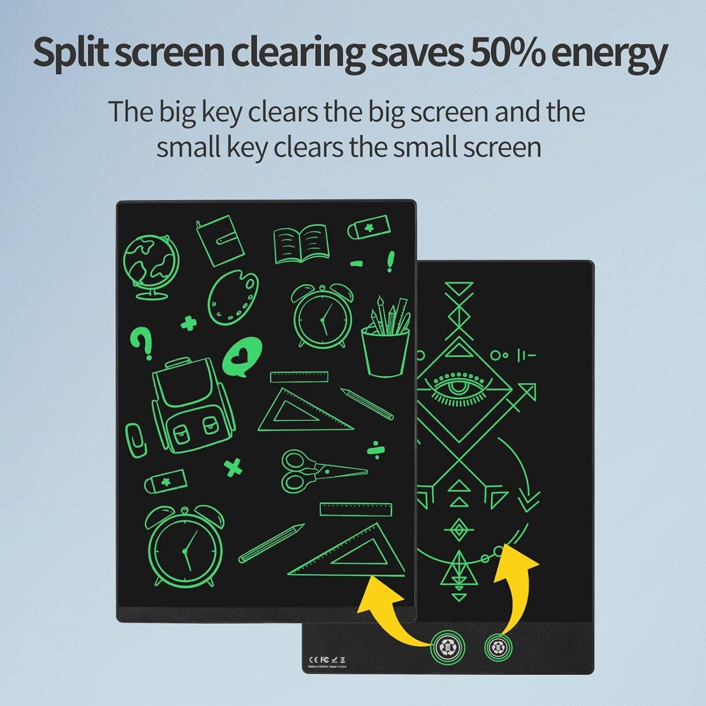 LCD Writing Tablet, 9.5in Double Display Erasable Reusable Electronic Drawing Pads